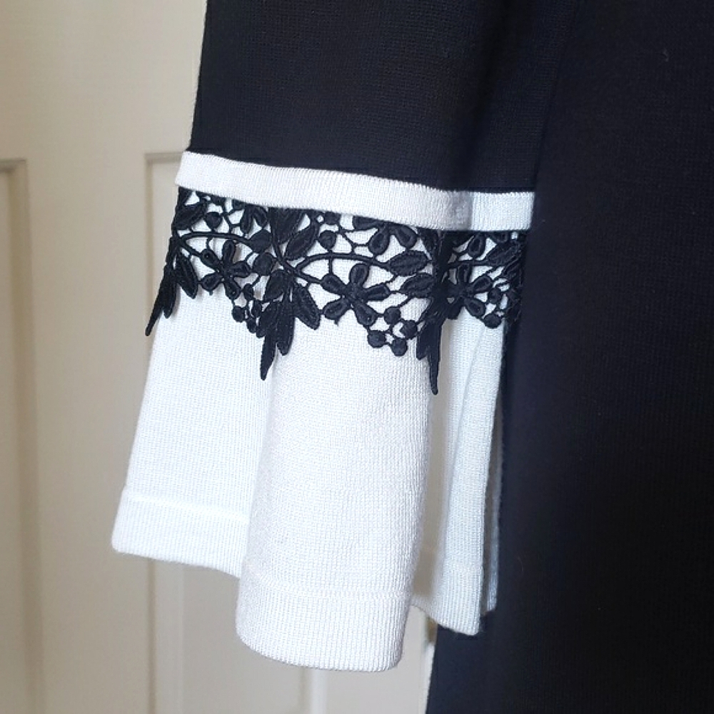 Calvin Klein Black Ivory Crochet Lace Bell Cuff Dress Long Sleeve L - Picture 7 of 11